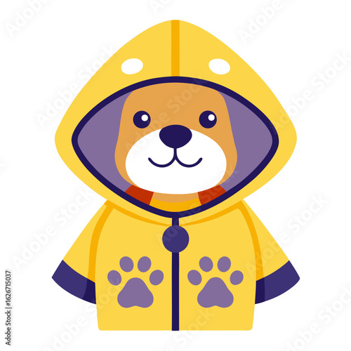 Adorable dog raincoat with hood and paw design illustration