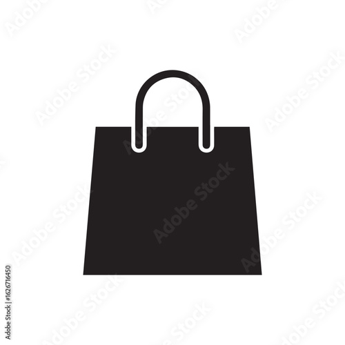 Black shopping bag icon, simple design on white background, illustration for commerce