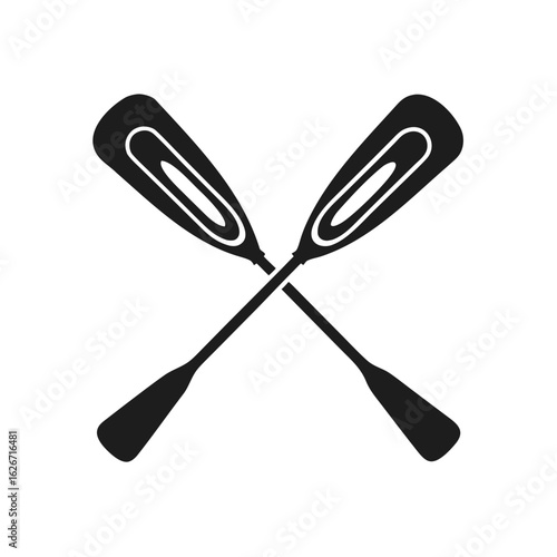 Two Crossed Black Oars with Oval Cutouts on White Background paddle rowing