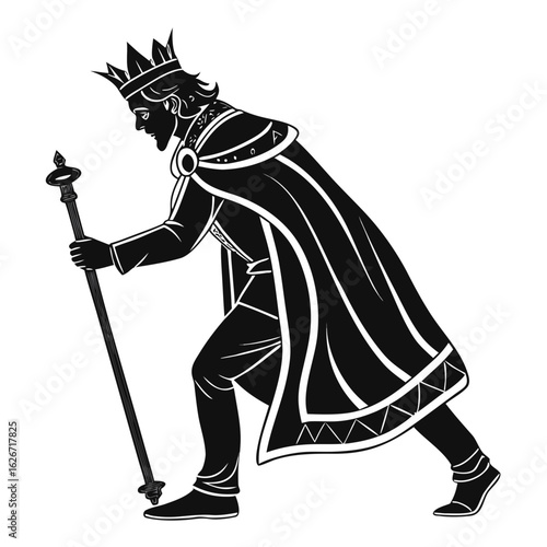 Isolated Black Silhouette of King on White Background