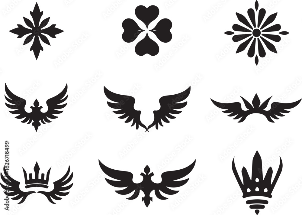 Collection of Nine Black and White Vector Graphic Design Elements and Symbols Collection of Nine Black and White Vector Graphic Design Elements and Symbols