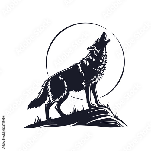 silhouette of a wolf howling vector art