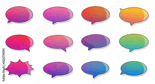 Colorful Cartoon Speech Bubbles with Black Outlines and Gradients