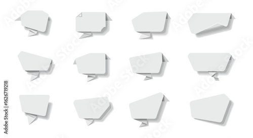 Collection of Paper Speech Bubbles with Origami Style Design and Soft Shadows
