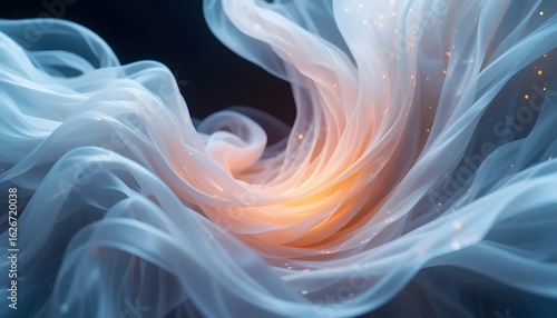 Dreamy Abstract Flowing Silk Texture with Glowing Orange Core