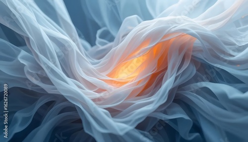 Dreamy Abstract Flowing Silk Texture with Glowing Orange Core