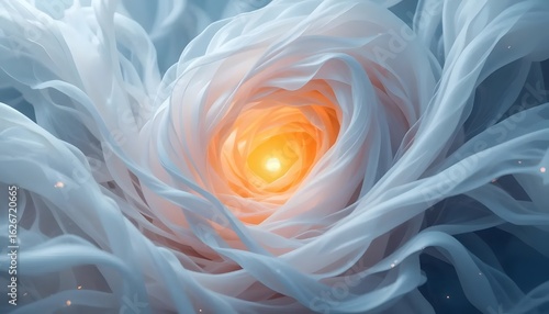 Dreamy Abstract Flowing Silk Texture with Glowing Orange Core