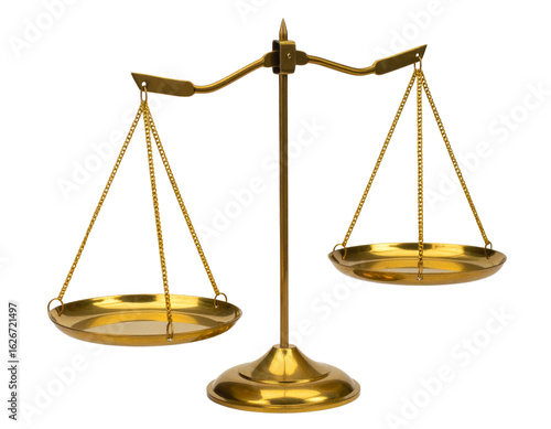 Modern Minimalist Golden Scales with Sleek Curved Pans, Side Angle, isolated transparent background PNG