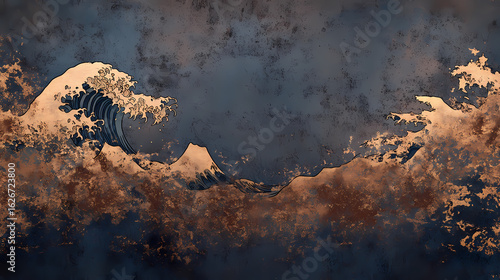 Serene Japanese Seascape with Majestic Cresting Wave Under a Moody Sky