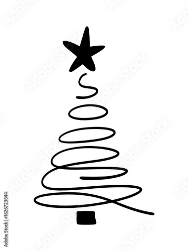 Whimsical Christmas Tree Illustration Playful Holiday Season Design with a Simple Star Topper and Spiraling Lines for Festive Cheer