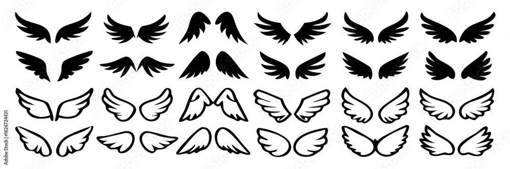 Fototapeta premium Wings icon set, Wings Collection in different shape, Wings badges, Vector illustration.