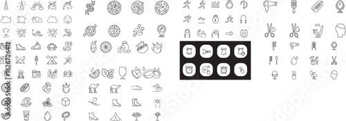 Collection of outline icons representing diverse concepts health beauty and general themes