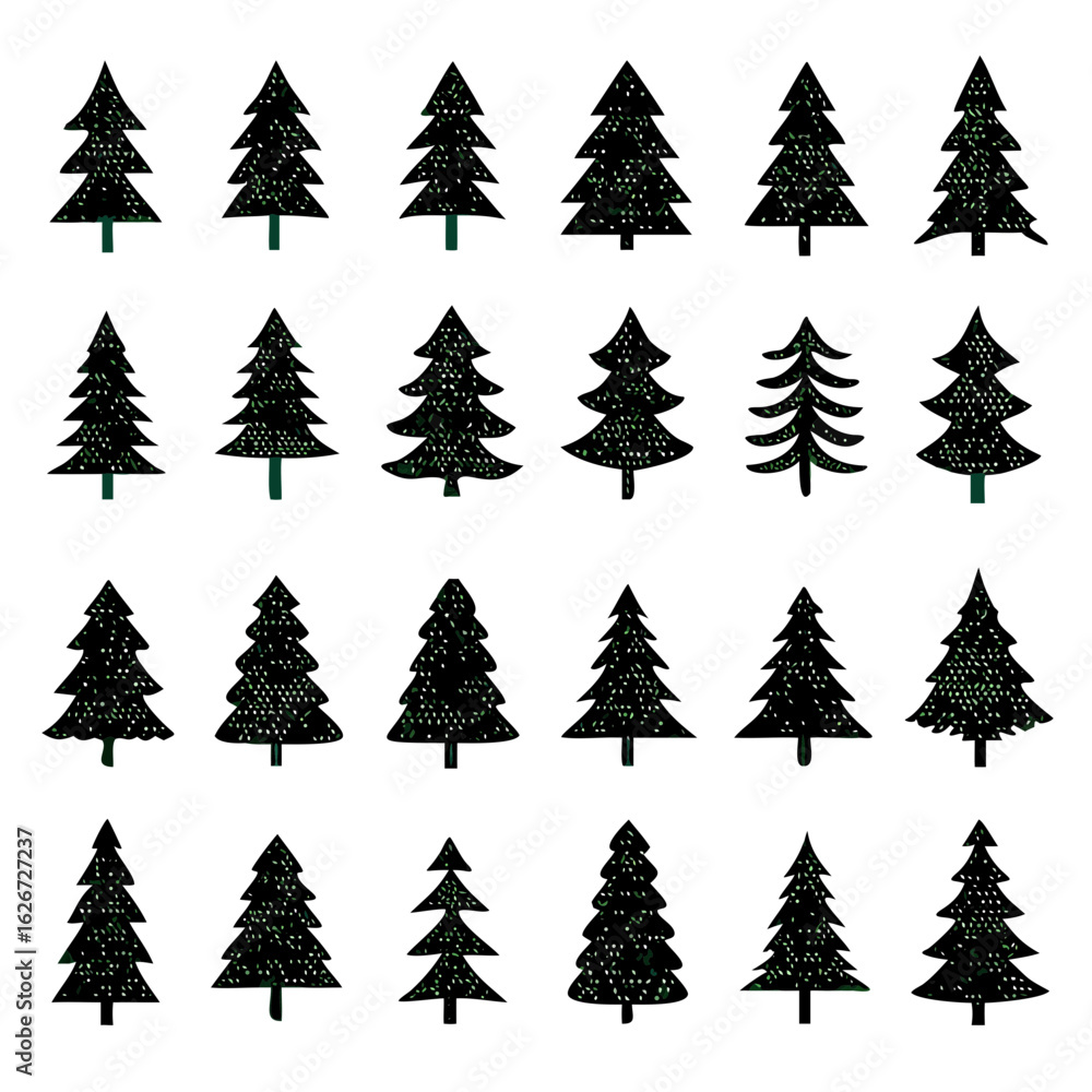 Obraz premium Christmas Tree Icons Set. Vector tree christmas green, traditional symbol to new year illustration. Vector Illustration