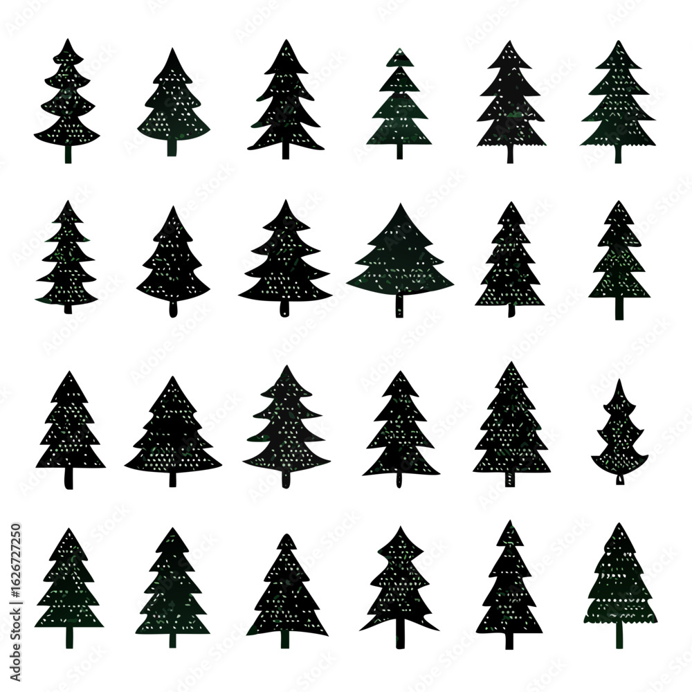 Obraz premium Christmas Tree Icons Set. Vector tree christmas green, traditional symbol to new year illustration. Vector Illustration