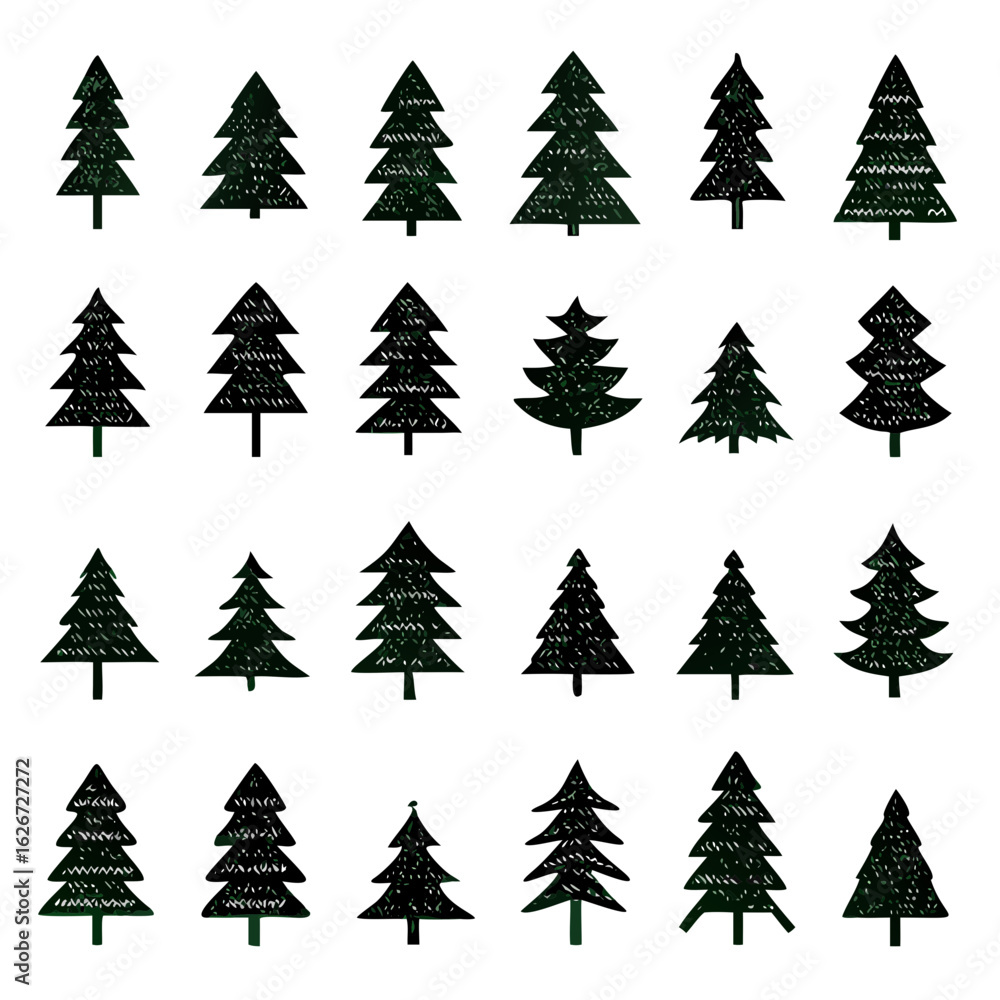 Obraz premium Christmas Tree Icons Set. Vector tree christmas green, traditional symbol to new year illustration. Vector Illustration