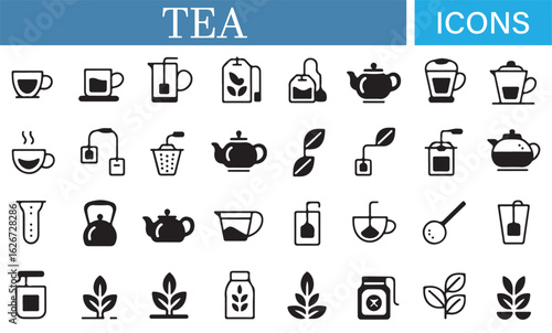 Tea and Beverage Icons for Kitchen, Dining, and Tea Lovers – Vector Icon Set