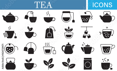 Vector Tea Icons for Hot Beverage, Tea Time, and Tea Brewing Designs
