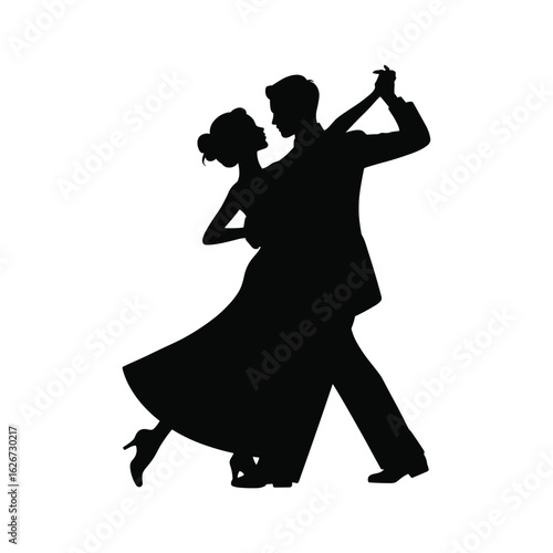 Elegant silhouette of a couple dancing together