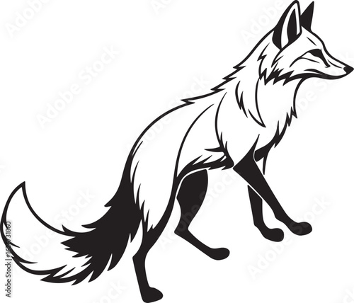 A stylized fox illustrated in a circular form, showcasing its characteristic features like ears and tail in a unique design