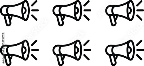 Six megaphone icons in a grid pattern