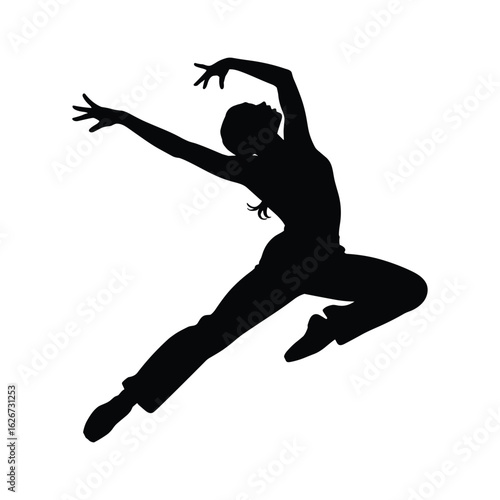 Silhouette of a graceful dancer leaping with arms outstretched