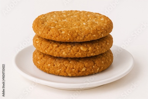 Wallpaper Mural Stack of three oat Anzac biscuits on a white plate Torontodigital.ca