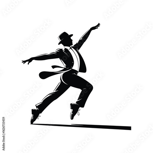 Silhouette of a man in a hat dancing with arms outstretched