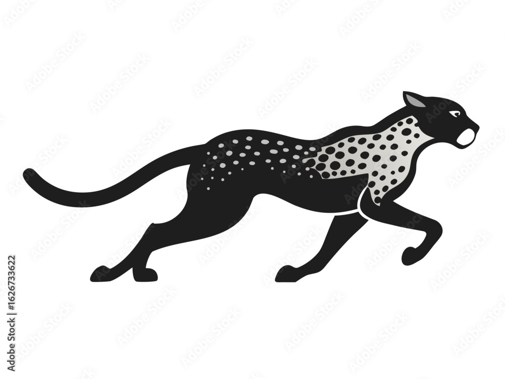 Fototapeta premium Running Cheetah Vector Icon | Black and White Stylized Leopard Illustration