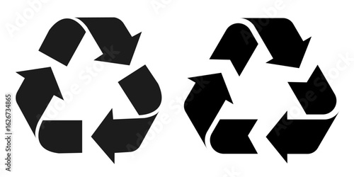 Black recycle icon, different recycling sign, three circular arrows – vector