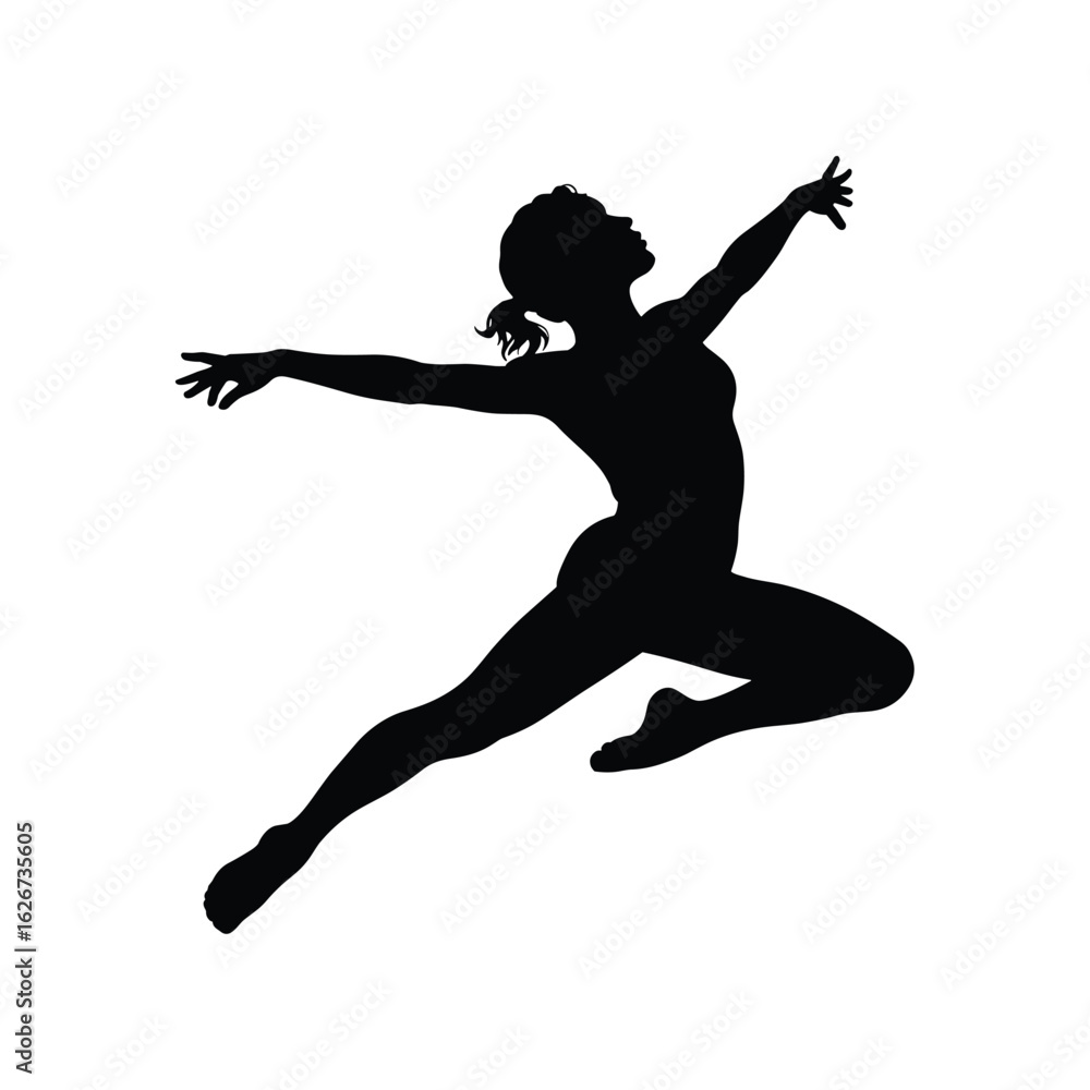 Graceful silhouette of a female dancer in mid leap Graceful silhouette of a female dancer in mid leap