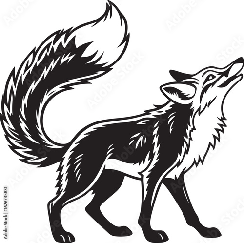 A stylized fox illustrated in a circular form, showcasing its characteristic features like ears and tail in a unique design