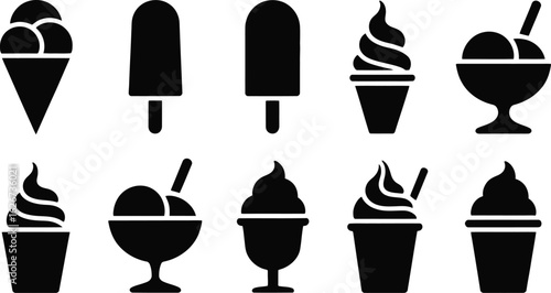 Collection of various ice cream desserts in silhouette style
