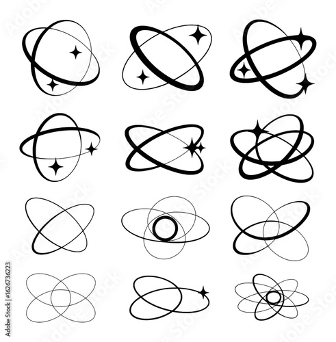 Abstract orbital shapes with starburst accents vector