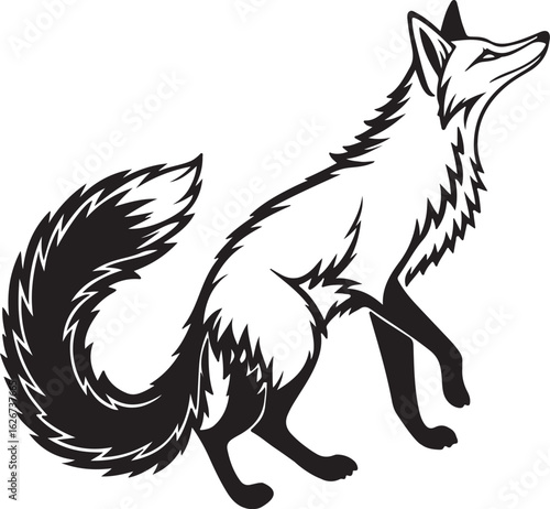 A stylized fox illustrated in a circular form, showcasing its characteristic features like ears and tail in a unique design