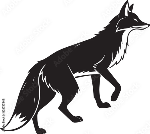 A stylized fox illustrated in a circular form, showcasing its characteristic features like ears and tail in a unique design