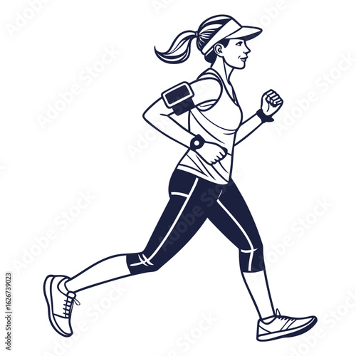 Fit woman running with armband and watch
