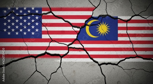 Wallpaper Mural US Malaysia Relations Fractured - A cracked wall depicts the flags of the United States and Malaysia, symbolizing strained relations or division Torontodigital.ca