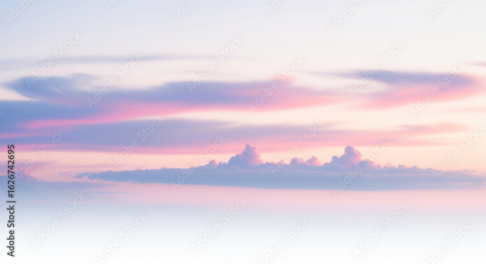 Fototapeta premium Serene Pastel Sky with Soft Pink and Lavender Clouds at Sunset