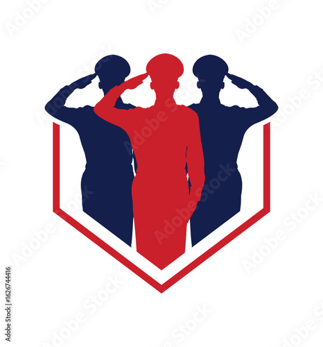 Silhouette of a soldier saluting isolated on white background. Silhouette. Illustration. Thank You Veterans - Veterans day background	