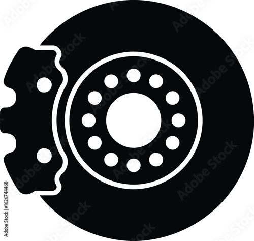 Black brake disc with caliper and circular holes automotive wheel