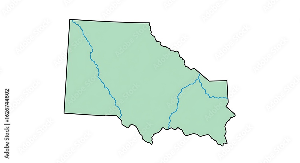 Obraz premium Flat Vector Map Outline with Rivers Isolated on White