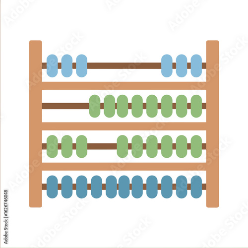 Abacus counting tool with blue and green beads on a white background.