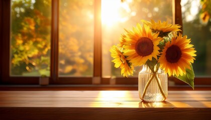 Crédence de cuisine Photos Tournesols vase verre lumière matinale  © Diane