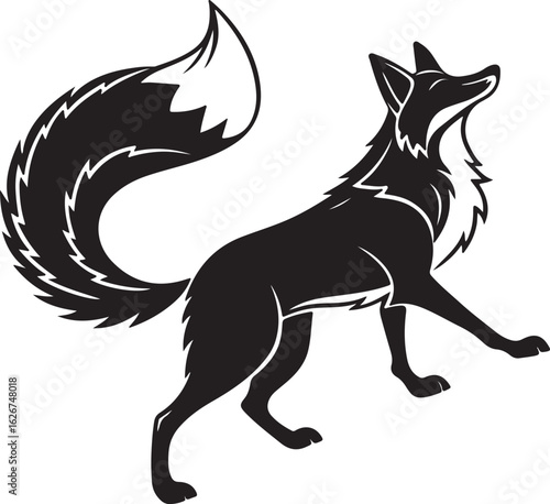 A stylized fox illustrated in a circular form, showcasing its characteristic features like ears and tail in a unique design