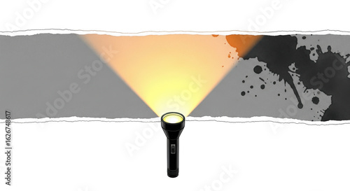 Flashlight beam illuminating darkened area isolated on transparent background