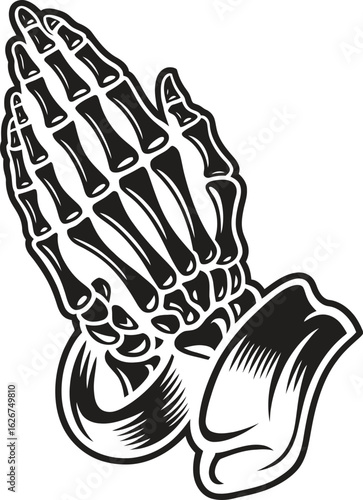 Vintage skeleton praying hands concept vector 