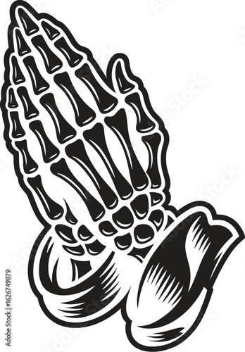 Vintage skeleton praying hands concept vector 
