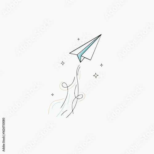 Hand drawn paper airplane flying doodle illustration