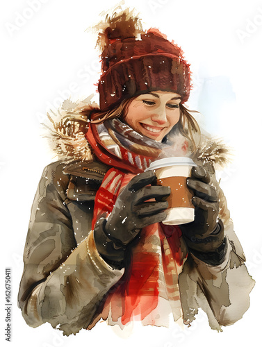 Girl Enjoying Hot Drink in Cold Weather