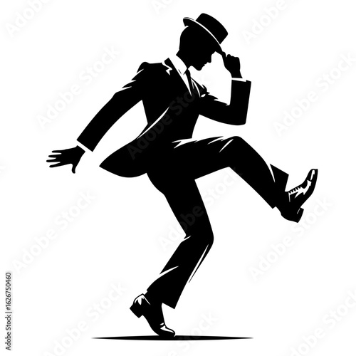 Black and white silhouette vector of  tap dance on white background